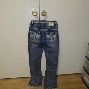 Chic Blue Boot Cut Jeans with Embellished Pockets